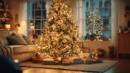 光に包まれたクリスマスツリー