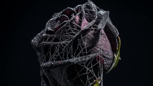 Dark rose webbed in mystery