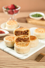 Chinese Mutton Meat Pies with Crispy Pastry Beijing Style Bakery Food Photography