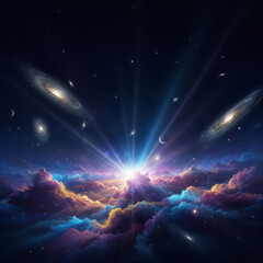 Epic Cosmic Nebula with Stars and Swirling Galaxies