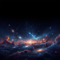 Epic Cosmic Nebula with Stars and Swirling Galaxies