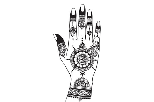 An intricate henna design adorns a hand isolated on white background, showcasing the beauty and cultural significance of this ancient art form vector illustration