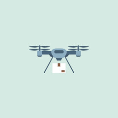 Flying quadcopter drone with mailbox flat vector illustration isolated on white background. Symbol or logo sign of modern delivery and logistics using drones.