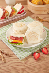 Bear Paw Shaped Sandwich Bread with Colorful Fillings - Creative Kids Lunch Idea