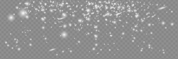 Snow overlay on transparent background. Vector illustration of falling snowflakes isolated.