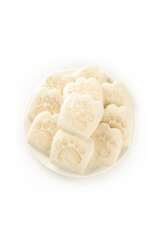 Bear Paw Shaped Steamed Buns in White Bowl on White Background