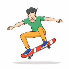 Fototapeta premium Cartoon skateboarder performing jump trick in mid-air