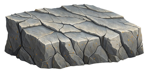 Stylized Rock Formation with Cracks and Layers Isolated on Transparent Background
Cartoon Stone Cliff with Sharp Edges and Detailed Rock Textures, High Resolution PNG