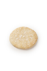 Crispy Golden Cookie with Powdered Sugar Coating on White Background