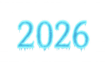 2026 ice numbers with frozen text effect and icicles, representing new year winter holiday season