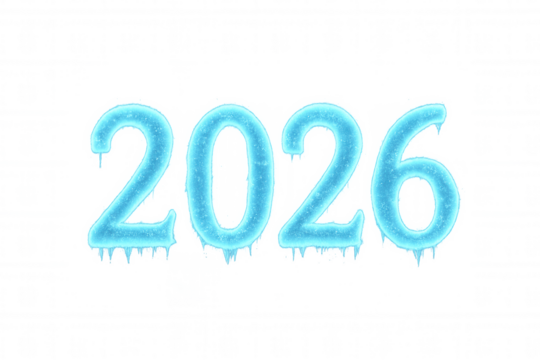 2026 ice numbers with frozen text effect and icicles, representing new year winter holiday season