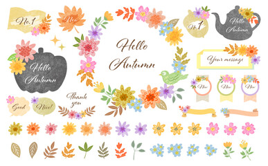 Hand painted cute Autumn botanical title frame set for banner, poster, thanks giving card and SNS. Vector file. Fall floral clipart collection.