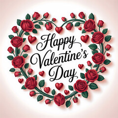 Romantic Valentine&rsquo;s Day Floral Heart with Roses and Typography