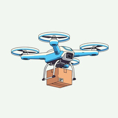 Flying quadcopter drone with mailbox flat vector illustration isolated on white background. Symbol or logo sign of modern delivery and logistics using drones.