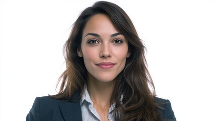 Confident Businesswoman in Professional Attire Against a White Background