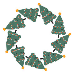 A festive round frame with Christmas trees. The simple vector design perfect for Christmas and New Year decorations or holiday greetings.