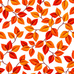 Autumn seamless pattern with red and orange fall leaves on a white background. Vector autumn seamless print