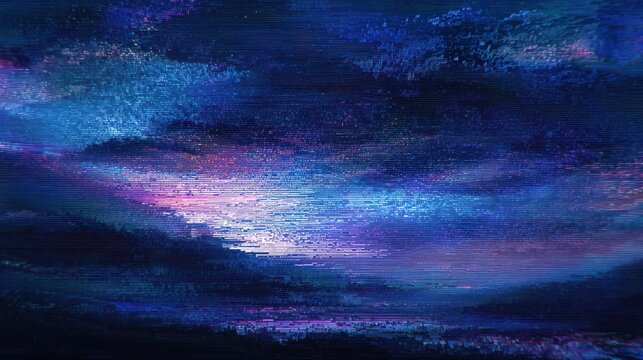 Digital landscape with vibrant purple and blue hues abstract