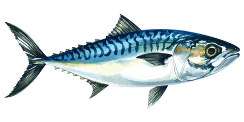 Obraz premium Watercolor Illustration of Fresh Mackerel Fish