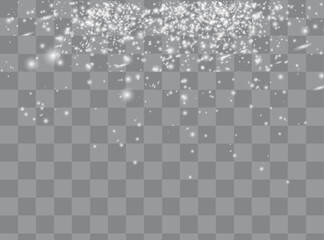Snow overlay on transparent background. Vector illustration of falling snowflakes isolated.