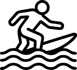 Outline icon of a person surfing on ocean waves.