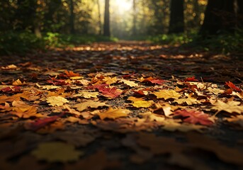Autumn path covered in fallen leaves