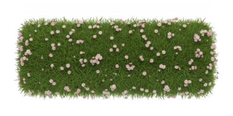 Green rectangular mossy surface with white spots isolated on transparent background. green grass on white background
