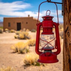 Red lantern in desert