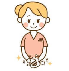 手洗いをしている看護師の女性
