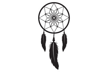 Dreamcatcher isolated on white background, a handmade craft with a hoop, web, and feathers, believed to filter dreams and bring good fortune vector illustration