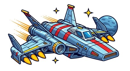 Cartoon spaceship illustration on white background futuristic design concept