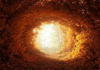 Autumn pathway through golden foliage