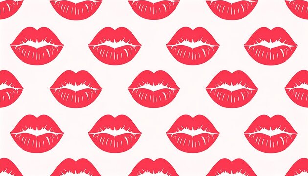 Red lips pattern on white background