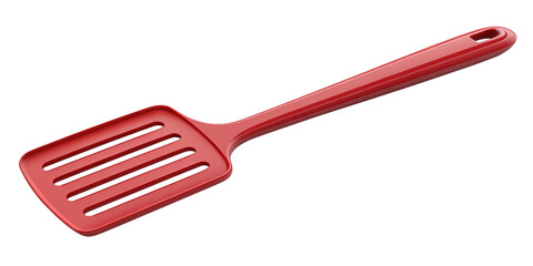 3D Rendering of Red Plastic Kitchen Spatula Isolated on Transparent Background
Realistic Red Slotted Spatula with Long Handle, 3D Illustration