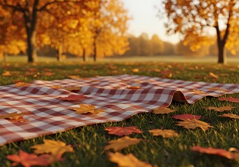 Autumn picnic blanket on grass