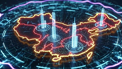 Futuristic digital map of China with glowing city and data connection for a technology concept - Powered by Adobe