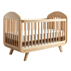 Modern Minimalist Baby Crib with Curved Edges, Angled Perspective, Transparent Background
