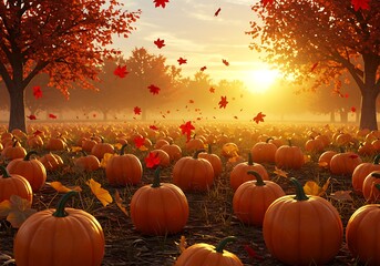 Autumn pumpkin field sunrise