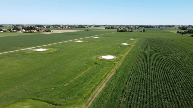 Irrigation System in Agricultural Field Aerial View