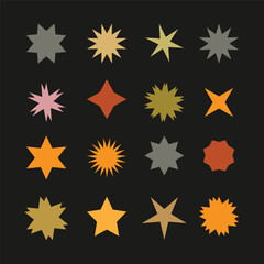 Colorful abstract star shapes and varied geometric burst elements for creative graphic design projects