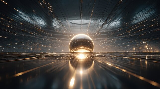 Gleaming Sphere Illuminated by Golden Light abstract dark - Powered by Adobe