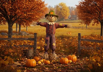 Autumn scarecrow in a field