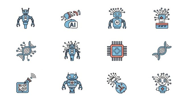 Various ai and medical technology icons on a white background - Powered by Adobe