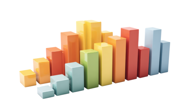 The image displays a 3D bar chart, a type of graph used for visualizing and comparing data on white background 