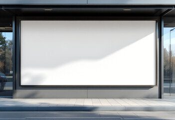 Vertical billboard mockup, brushed aluminum extrusion frame 40 mm, poster vinyl 0.25 mm matte laminated, size 1000×1600 mm portrait, installed on concrete pavement at bus stop, background with cars 