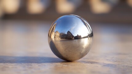 Reflective metal sphere outdoors