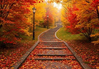Autumn staircase through foliage