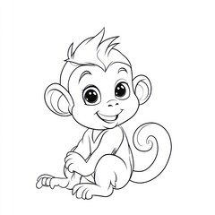 Obraz premium Cartoon monkey illustration smiling sitting upright isolated on white
