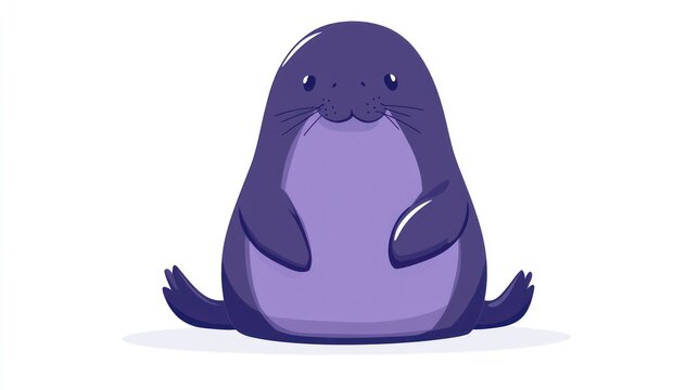 Cartoon illustration of a cute purple seal animal isolated on white background