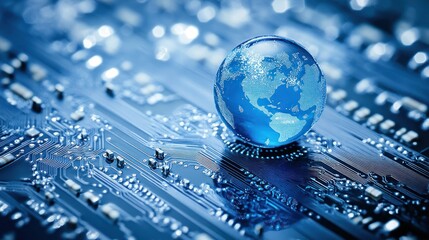 Globe and circuit board digital technology and global network concept